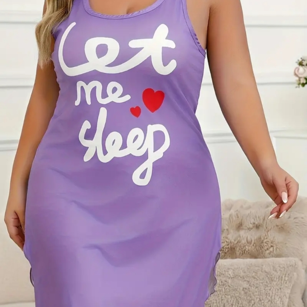 Plus Size Cute Let Me Sleep Print Purple Sleepwear Nightgown NEW - Picture 5 of 5